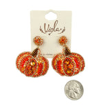 Beaded Pumpkin Crystal Seed Bead Earrings (1.75 x 2 in)