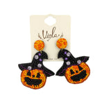 Beaded Witch's Hat Jack-O'-Lantern Seed Bead Earrings (2 x 2.25 in)