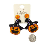 Beaded Witch's Hat Jack-O'-Lantern Seed Bead Earrings (2 x 2.25 in)