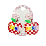 Glitter Apple & Teacher Acrylic School Themed Earrings (1.5x2in)