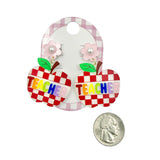 Glitter Apple & Teacher Acrylic School Themed Earrings (1.5x2in)