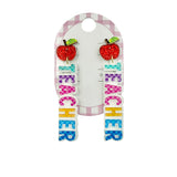 Glitter Apple & Teacher Acrylic School Themed Earrings (0.5x3in)