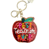 Best Teacher Ever Apple Beaded & Sequin Keychain (2.5X4.5in)