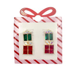 Christmas Presents Crystal Post Dangle Earrings (0.5 x 1.5 in)