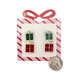 Christmas Presents Crystal Post Dangle Earrings (0.5 x 1.5 in)