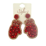 Beaded Christmas Red Mitten Earrings (1.5 x 2.75 in)