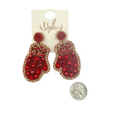 Beaded Christmas Red Mitten Earrings (1.5 x 2.75 in)