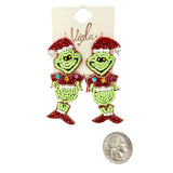 Christmas Grinch Beaded Earrings (1.25 x 2.75 in)