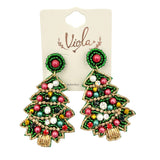 Christmas Tree Pearl Ornament Adornment Beaded Earrings (1.5 x 2.5 in)