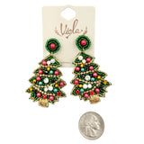 Christmas Tree Pearl Ornament Adornment Beaded Earrings (1.5 x 2.5 in)