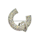 Rhinestone Horseshoe C Heart Brooch Pin (P1667)(2.25x2)