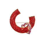 Rhinestone Horseshoe C Heart Brooch Pin (P1667)(2.25x2)