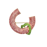 Rhinestone Horseshoe C Heart Brooch Pin (P1667)(2.25x2)