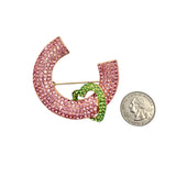 Rhinestone Horseshoe C Heart Brooch Pin (P1667)(2.25x2)