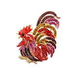 Multicolor Crystal Rooster Pin – Statement Animal Jewelry & Gift (2x3in)