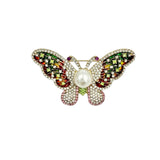 Rhinestone & Pearl Multi-Colored Butterfly Pin Brooch (6685)(2.25x1.25in)