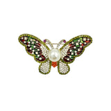 Rhinestone & Pearl Multi-Colored Butterfly Pin Brooch (6685)(2.25x1.25in)
