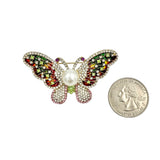 Rhinestone & Pearl Multi-Colored Butterfly Pin Brooch (6685)(2.25x1.25in)