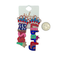 Miss Liberty Patriotic USA Beaded Earrings (3x1.25in)