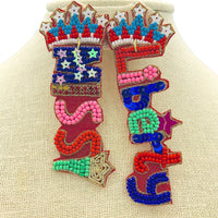 Miss Liberty Patriotic USA Beaded Earrings (3x1.25in)
