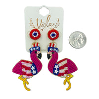 Patriotic USA Flamingo Beaded Earrings (1.5inx3in)