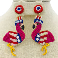 Patriotic USA Flamingo Beaded Earrings (1.5inx3in)