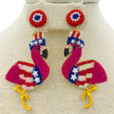 Patriotic USA Flamingo Beaded Earrings (1.5inx3in)