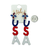 Patriotic USA Dangling Beaded Earrings (1.0inx4.0in)