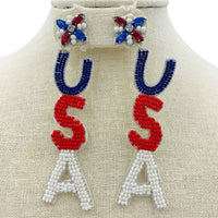 Patriotic USA Dangling Beaded Earrings (1.0inx4.0in)