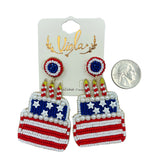 Patriotic USA Birthday Cake Beaded Earrings (2.0x2.5in)