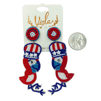 Patriotic Parrot Beaded Earrings (1.25Wx2.75Lin)