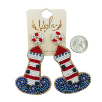 Patriotic USA Lighthouse Beaded Earrings (2x3.0in)