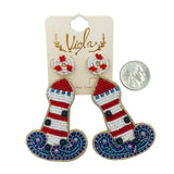 Patriotic USA Lighthouse Beaded Earrings (2x3.0in)