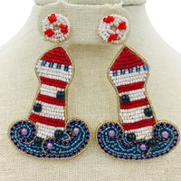 Patriotic USA Lighthouse Beaded Earrings (2x3.0in)