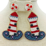 Patriotic USA Lighthouse Beaded Earrings (2x3.0in)