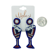 Patriotic Champagne Glass Beaded Earrings (0.8x2.75in)