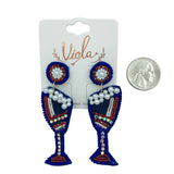 Patriotic Champagne Glass Beaded Earrings (0.8x2.75in)