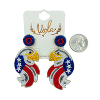 Patriotic USA Eagle Beaded Earrings (1.5x2.5in)
