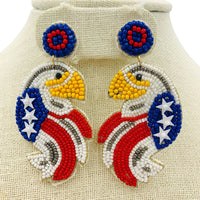 Patriotic USA Eagle Beaded Earrings (1.5x2.5in)