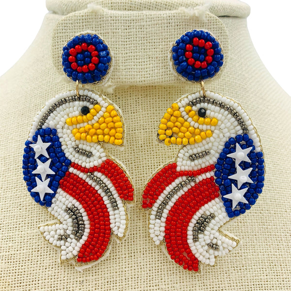 Patriotic USA Eagle Beaded Earrings (1.5x2.5in)