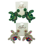 Sea Turtle Seed Bead Earrings in Green or Multi Color - Beaded (2.5x2.5in)