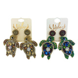 Sea Turtle Seed Bead Earrings in Gold or Green Color - Beaded (1.75x3in)