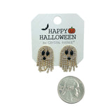 Rhinestone Ghost Halloween Earrings in Silver or Gold (0.6x1in)
