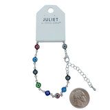 Colorful Evil Eye Chain Bracelet Crystal Avenue in Silver or Gold, 7+1.5in