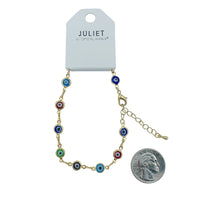 Colorful Evil Eye Chain Bracelet Crystal Avenue in Silver or Gold, 7+1.5in