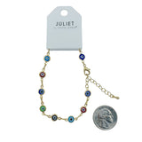 Colorful Evil Eye Chain Bracelet Crystal Avenue in Silver or Gold, 7+1.5in