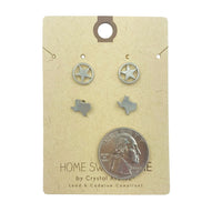 Texas Map & Star Stud Earrings (0.44x0.26/0.4x0.35in)
