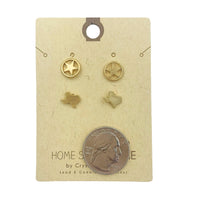 Texas Map & Star Stud Earrings (0.44x0.26/0.4x0.35in)