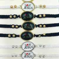 "I Love Jesus" Oval Drawstring Bracelets - Bulk, 12PCS