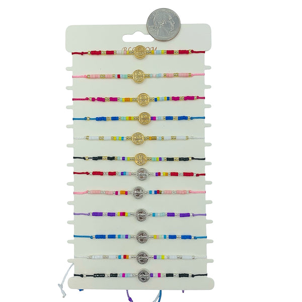 San Benito Charm Beaded Drawstring Bracelets - Bulk 12 pcs (IBR-3169)